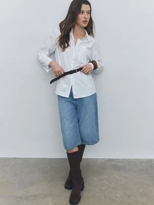 Stradivarius Podstawowa koszula z kieszenią z popeliny  Biały