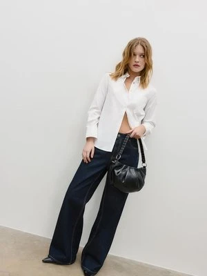 Stradivarius Podstawowa koszula z kieszenią z popeliny  Biały