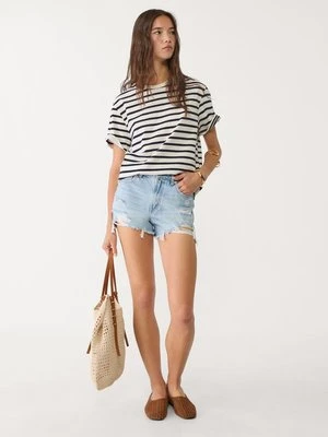 Stradivarius Podstawowa koszulka boxy heavy weight w paski  Ecru