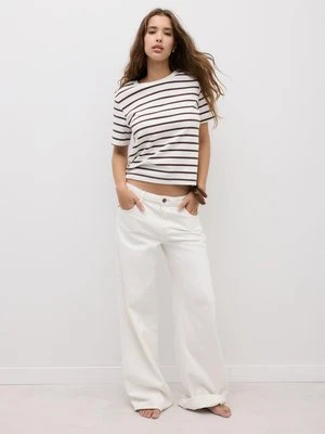 Stradivarius Podstawowa koszulka regular fit heavy weight w paski  Brązowy