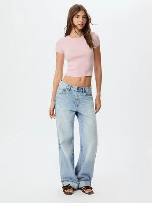 Stradivarius Koszulka basic slim fit  Pastelowy róż