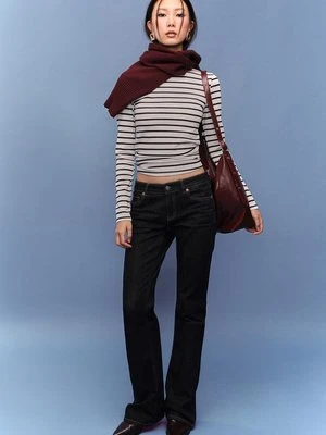 Stradivarius Podstawowa koszulka w paski z długim rękawem  Ecru