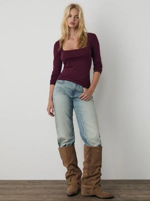 Stradivarius Podstawowa koszulka z dekoltem kwadratowym  Fioletowy