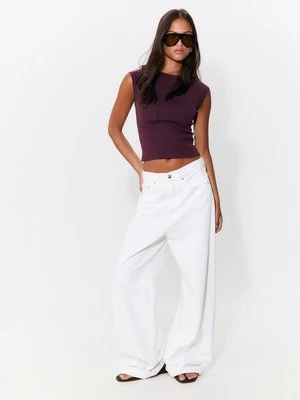 Stradivarius Podstawowa koszulka z dekoltem łódka  Purpurowy