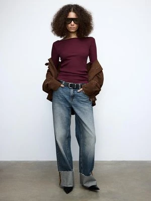 Stradivarius Podstawowa koszulka z rozkloszowanymi rękawami  BAKŁAŻANOWY