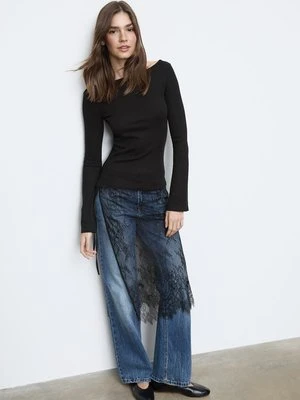 Stradivarius Podstawowa koszulka z rozkloszowanymi rękawami  Czarny