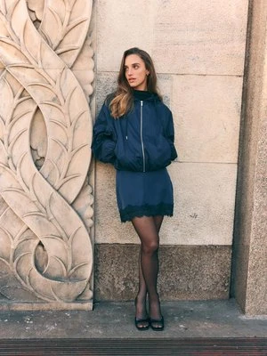 Stradivarius Podstawowa kurtka nylonowa z Kapturem  Morski