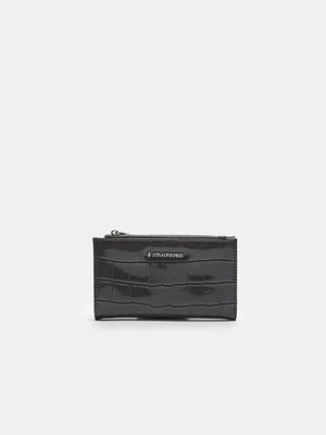 Stradivarius Podstawowa portmonetka z efektem kokosa  Ciemnoszary