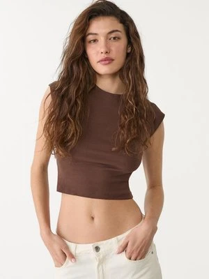 Stradivarius Podstawowy dopasowany crop top  Brązowy