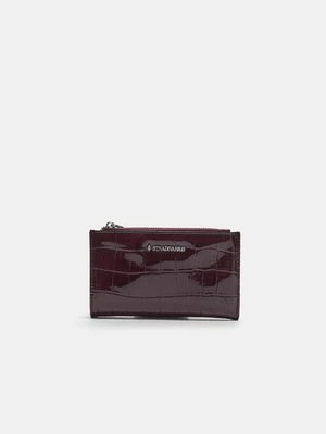 Stradivarius Podstawowy portfelik z efektem skóry krokodyla  Wiśniowy