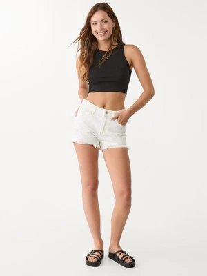 Stradivarius Podstawowy prążkowany crop top  Czarny