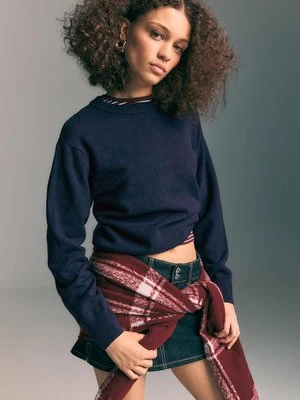 Stradivarius Sweter basic z dzianiny o miękkim dotyku  Morski