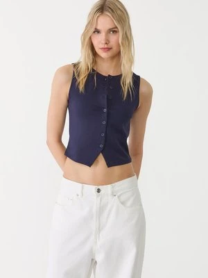 Stradivarius Podstawowy top na guziki  Morski