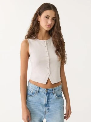 Stradivarius Podstawowy top na guziki  Szary