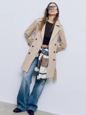 Stradivarius Podstawowy trencz regular z paskiem  Kamień