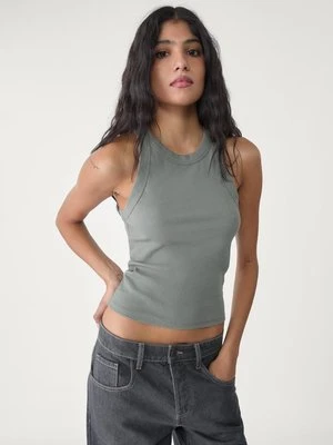 Stradivarius Prążkowana koszulka bez rękawów  Khaki