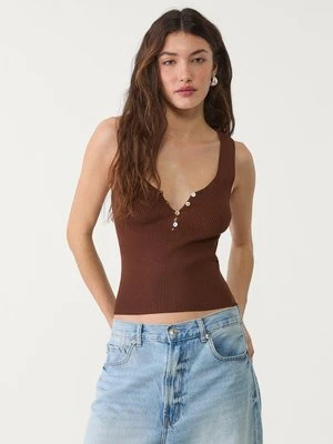 Stradivarius Prążkowany top z dzianiny z guzikami  Brązowy