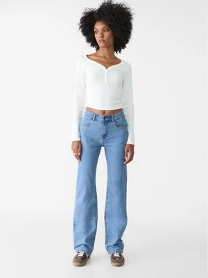 Stradivarius Proste jeansy comfort mid rise  Niebieski denim