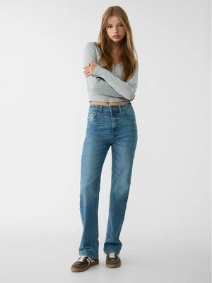 Stradivarius Proste jeansy comfort z wysokim stanem  Denimowy średni Dark Blue