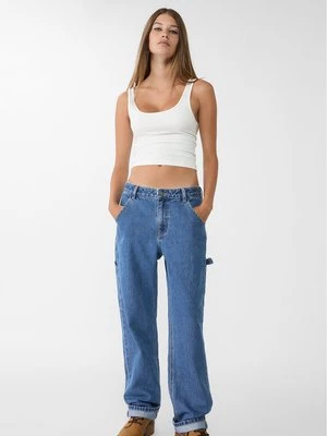 Stradivarius Proste jeansy relax fit  Niebieski denim