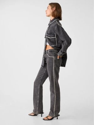 Stradivarius Proste jeansy z ćwiekami  Czarny denim