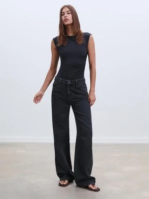 Stradivarius Proste jeansy z cyrkoniami  CZARNY DENIM