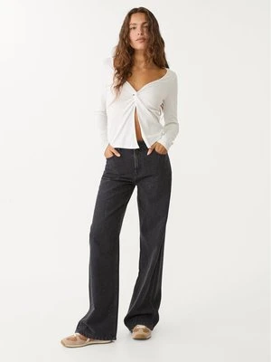 Stradivarius Proste jeansy z cyrkoniami  Czarny sprany