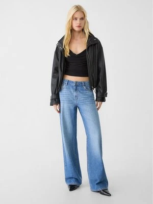 Stradivarius Proste jeansy z cyrkoniami  Niebieski denim