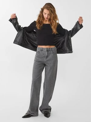 Stradivarius Proste jeansy z cyrkoniami  Niebieski overdye
