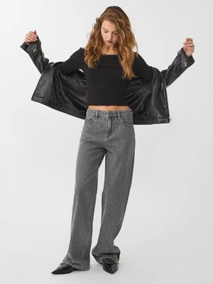 Stradivarius Proste jeansy z cyrkoniami  Niebieski overdye
