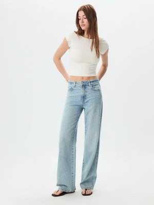 Stradivarius Proste jeansy z cyrkoniami  ŚREDNI NIEBIESKI DENIM