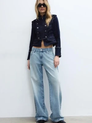 Stradivarius Proste jeansy z niskim stanem i ćwiekami na kieszeniach  NIEBIESKI DENIM OVERDYED