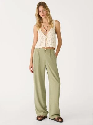 Stradivarius Proste spodnie z lnem  Khaki