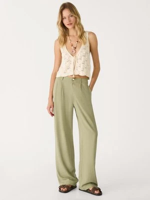 Stradivarius Proste spodnie z lnem  Khaki