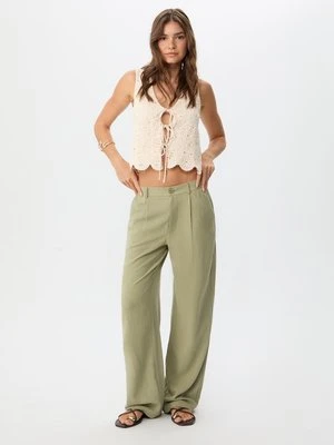 Stradivarius Proste spodnie z lnem  Khaki