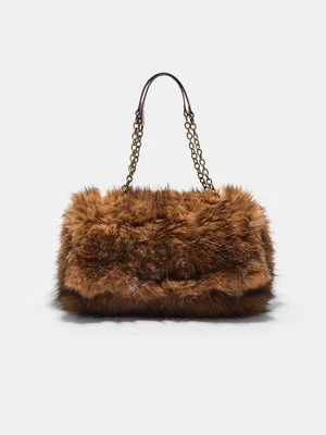 Stradivarius Prostokątna torba na ramię ze sztucznego futra  Brązowy