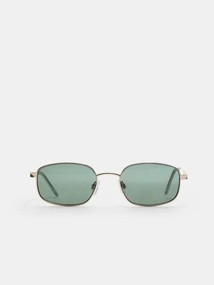 Stradivarius Prostokątne metalowe okulary przeciwsłoneczne  Złoty