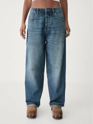 Stradivarius Regulowane jeansy baggy  Denimowy granatowy;