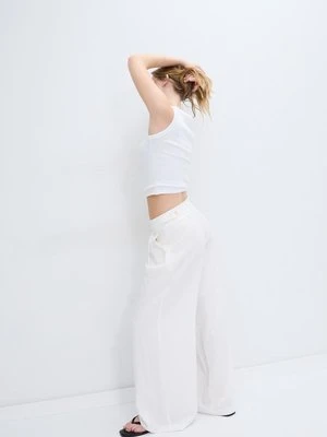 Stradivarius Regulowane spodnie wide leg  Ecru