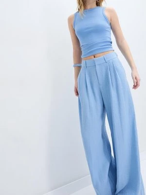 Stradivarius Regulowane spodnie wide leg  Niebieski