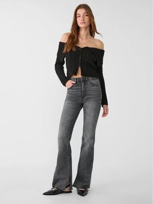 Stradivarius Rozszerzane jeansy z rozcięciami  Czarny denim