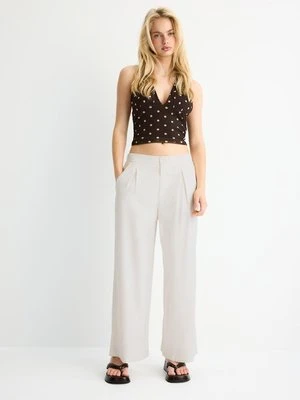 Stradivarius Rustykalne spodnie culotte  Ecru