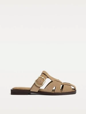 Stradivarius Sandały cangrejeras skórzane  BEŻOWY