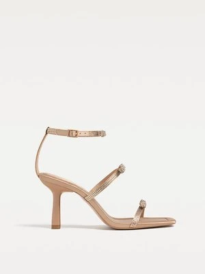 Stradivarius Sandały na obcasie z brokatem  BEŻOWY