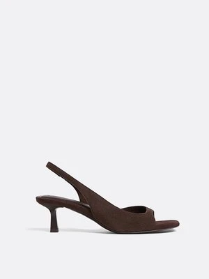 Stradivarius Sandały na obcasie ze skóry  BRĄZOWY