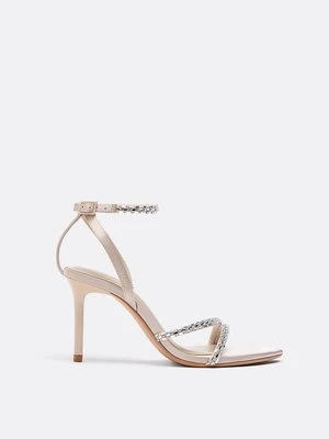 Stradivarius Sandały na szpilce z cyrkoniami  BEŻOWY