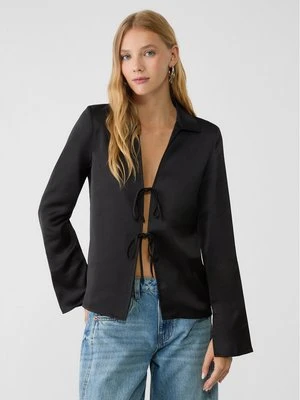 Zdjęcie produktu Stradivarius Satynowa koszula z kokardami  Czarny