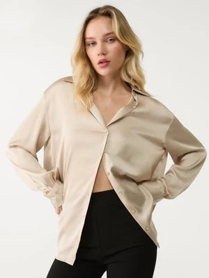 Stradivarius Satynowa koszula z kołnierzykiem  Kamień