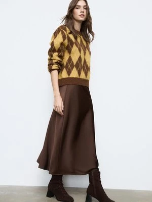 Stradivarius Satynowa spódnica midi  Brązowy