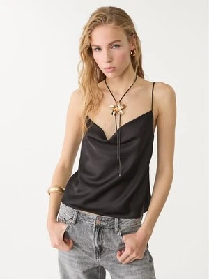 Stradivarius Satynowy top na ramiączkach  Czarny